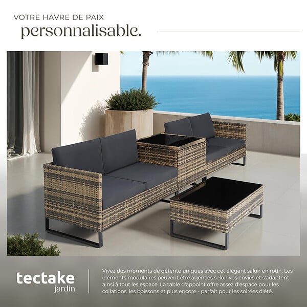 TECTAKE - Canapé jardin 2 places en résine tressée marron naturel solide tressage acier confortable design - large