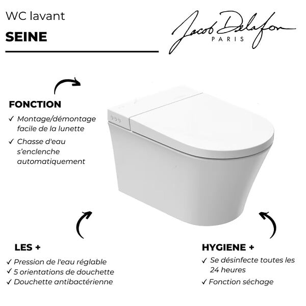 JACOB DELAFON - Pack WC lavant sans bride Seine avec télécommande + bâti support - large