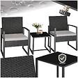 TECTAKE - Ensemble de salon de jardin en rotin Granada avec table pour 2 personnes Noir gris clair/noir - vignette