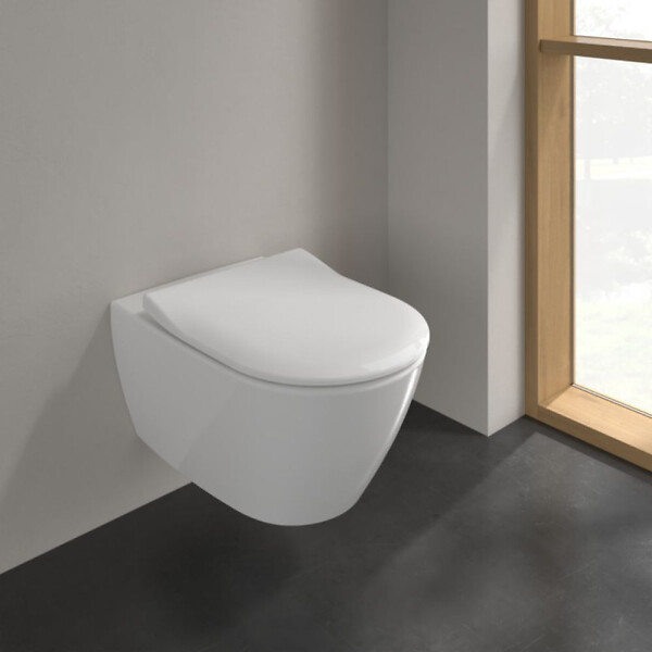 VILLEROY ET BOCH - Pack wc suspendu sans bride  Subway 2.0 + abattant + plaque chromée + bâti Grohe - large