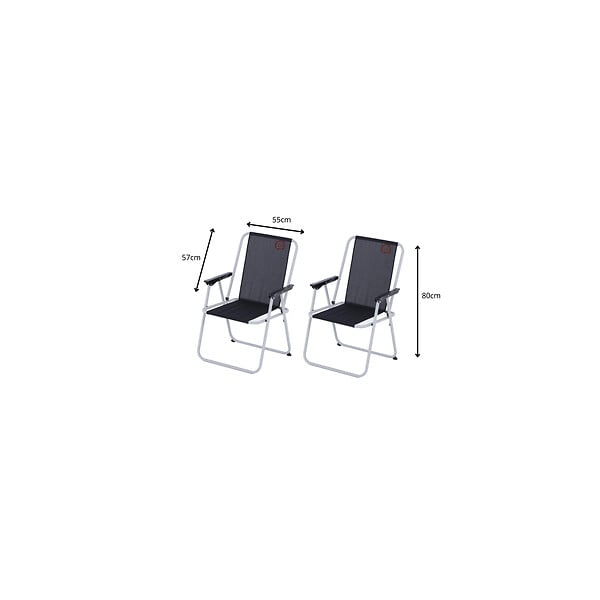 O'CAMP - Lot de 2 fauteuils piccolo de camping pliables - Noir - Dimensions : 57 x 55 x 80 cm - large