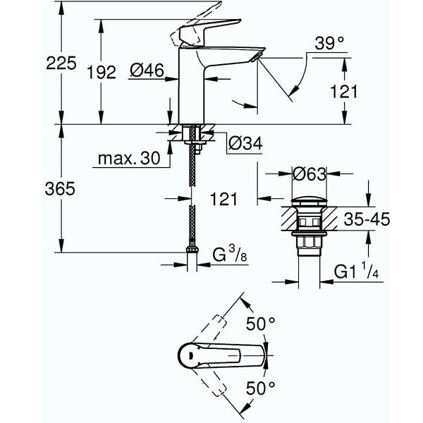 GROHE - Mitigeur lavabo Quickfix Start 2021 avec vidage Push-Open taille M chromé + nettoyant GrohClean - large