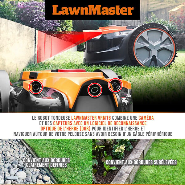 LAWNMASTER - Robot tondeuse autonome 24V sans fil périmétrique - Le robot le plus simple du marché + Coupe bordures 24v et 2 batteries. - large