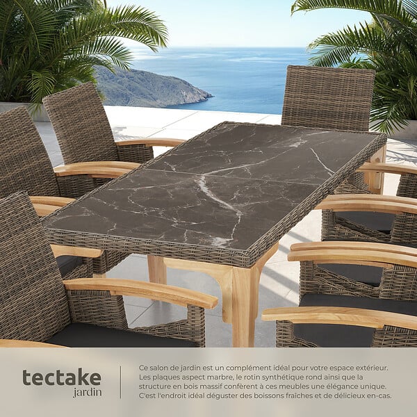 TECTAKE - Table en rotin Foggia 196x87x76cm marron naturel - large