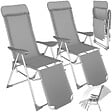 TECTAKE - 2 chaises de jardin pliantes en aluminium avec appui-tête et repose-pieds gris - vignette