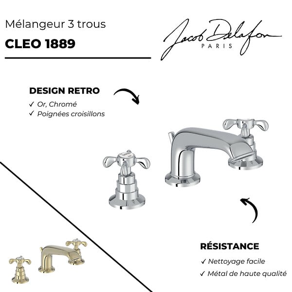 JACOB DELAFON - Mélangeur 3 trous Cléo 1889 or beige - large
