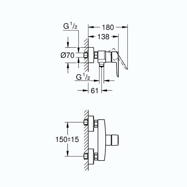 GROHE - Mitigeur de douche Start 2021 monocommande avec douchette 1jet Vitalio Joy Cube et flexible 200cm - large