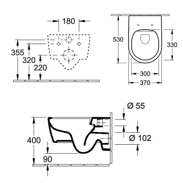 VILLEROY ET BOCH - Pack WC suspendu sans bride  Avento + abattant + plaque + bâti - large