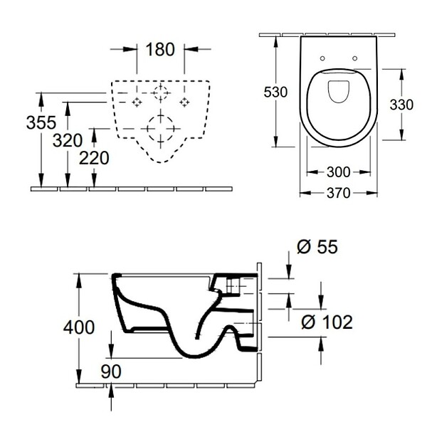 VILLEROY ET BOCH - Pack WC suspendu sans bride  Avento + abattant + plaque chromée + bâti Grohe - large