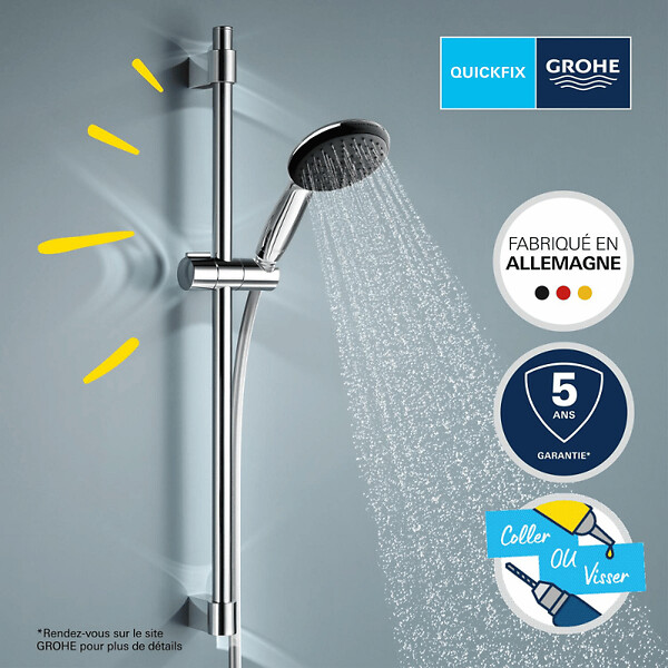 GROHE - Grohe - Mitigeur thermostatique douche Grohtherm 800 + barre de douche + porte savon + douchette Tempesta - large