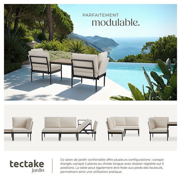 TECTAKE - Ensemble de salon de jardin Magaluf, fonction 5 en 1, structure en aluminium anthracite/gris - large