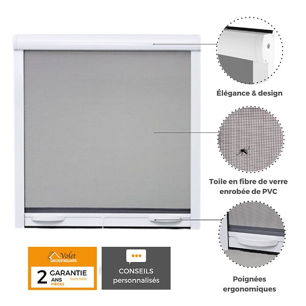 VOLET-MOUSTIQUAIRE - PACK ECO de 2 moustiquaires Enroulables ALU H170 cm x L160 cm Blanc - large