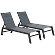 HAPPY GARDEN - Lot de 2 bains de soleil BARBADOS en textilène gris - aluminium gris anthracite - vignette