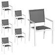 HAPPY GARDEN - Lot de 6 chaises en aluminium blanc - textilène gris - vignette