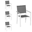 HAPPY GARDEN - Lot de 4 chaises en aluminium blanc - textilène gris - vignette