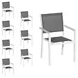 HAPPY GARDEN - Lot de 8 chaises en aluminium blanc - textilène gris - vignette