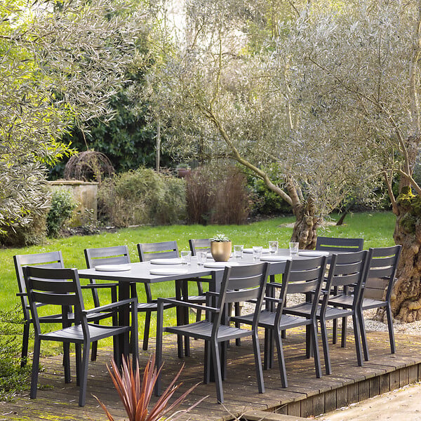 HAPPY GARDEN - Salon de jardin extensible 10 places de 180/300cm aluminium anthracite VENEZIA - large
