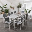 HAPPY GARDEN - Salon de jardin LAMPEDUSA extensible en textilène gris 10 places - aluminium blanc - vignette