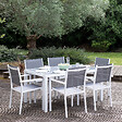 HAPPY GARDEN - Salon de jardin BERGAMO en textilène gris 6 places - aluminium blanc - vignette