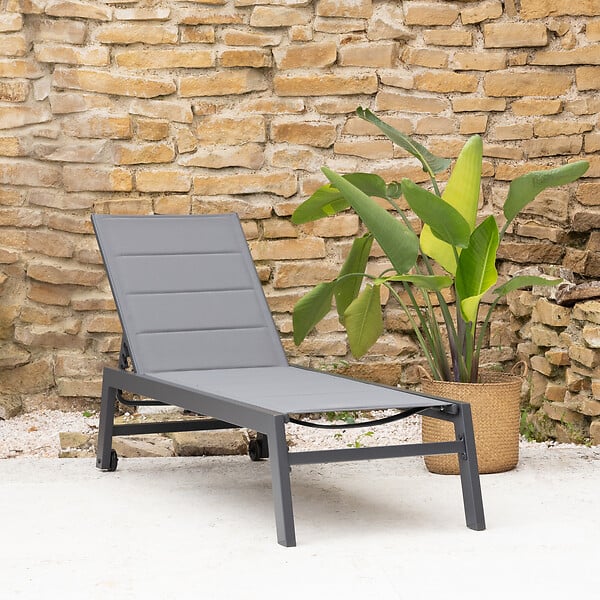 HAPPY GARDEN - Bain de soleil BARBADOS en textilène gris - aluminium gris anthracite - large
