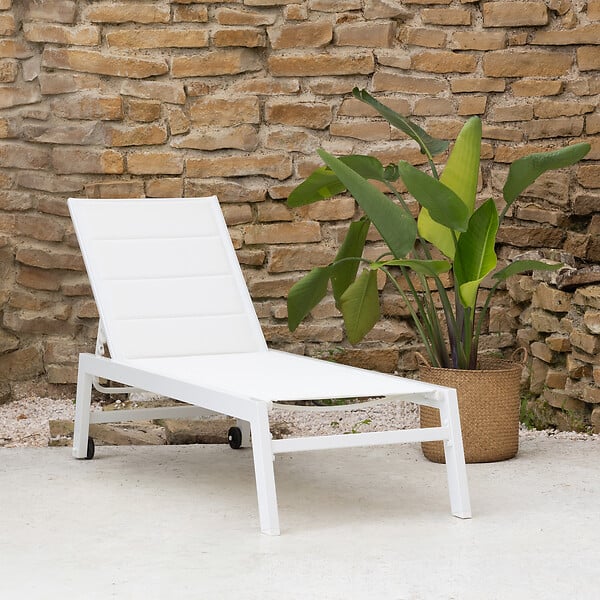HAPPY GARDEN - Bain de soleil BARBADOS en textilène blanc - aluminium blanc - large