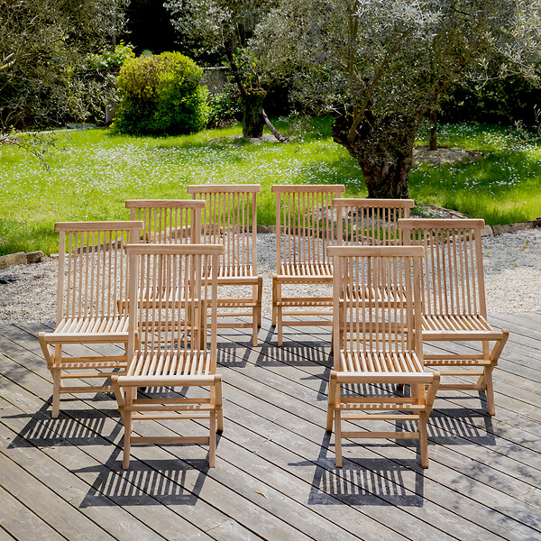 HAPPY GARDEN - Lot de 8 chaises de jardin en teck LOMBOK - large