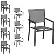 HAPPY GARDEN - Lot de 8 chaises en aluminium anthracite - textilène gris - vignette