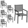HAPPY GARDEN - Lot de 6 chaises en aluminium anthracite - textilène gris - vignette