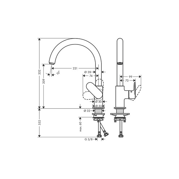 HANSGROHE - Evier 1 bac 980 S52 synthèse noir + robinet de cuisine Vernis Blend M35 210 chromé - large