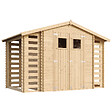 TIMBELA - Abri de jardin en bois et range bûches AVEC SOL TRAITÉ I206xL328xH218 cm/ 5,41 m2 - M391+M391G - vignette