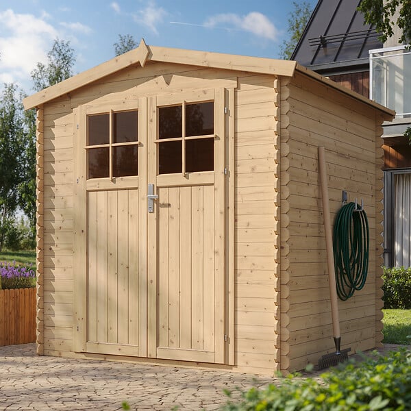 TIMBELA - Abri de jardin en bois AVEC SOL TRAITÉ - I216xL206xH218 cm/3.53 m2 - porte verrouillable de haute qualité - M343F+M343G - large