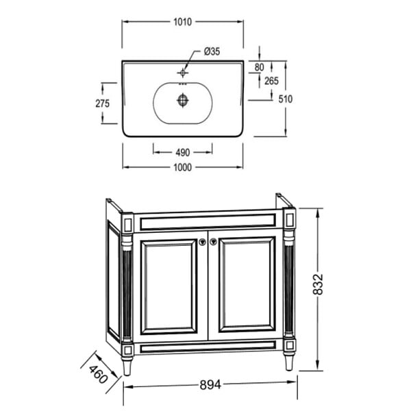 JACOB DELAFON - Meuble salle de bain Cléo 1889 plan vasque + mitigeur lavabo chromé - large