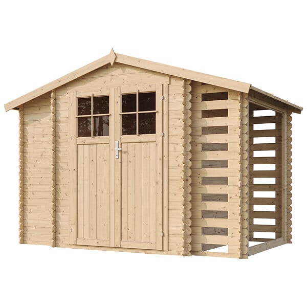 TIMBELA - Abri de jardin en bois et range bûches extérieur - Stockage extérieur I206xL328xH218 cm/ 3,53 + 0,97+0,97 m2 - M389F - large
