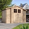 TIMBELA - Abri de jardin en bois et range bûches extérieur - Stockage extérieur I206xL328xH218 cm/ 3,53 + 0,97+0,97 m2 - M389F - vignette