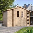 TIMBELA - Abri de jardin en bois et range bûches extérieur AVEC SOL TRAITÉ - extérieur I206xL328xH218 cm/ 3,53 + 0,97+0,97 m2 - M389C+M389G - vignette