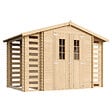 TIMBELA - Abri de jardin en bois et range bûches extérieur - Stockage extérieur I206xL328xH218 cm/ 3,53 + 0,97+0,97 m2 - M391C - vignette
