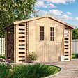 TIMBELA - Abri de jardin en bois et range bûches extérieur - Stockage extérieur I206xL328xH218 cm/ 3,53 + 0,97+0,97 m2 - M391C - vignette