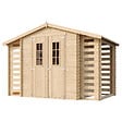 TIMBELA - Abri de jardin en bois et range bûches extérieur AVEC SOL TRAITÉ - extérieur I206xL328xH218 cm/ 3,53 + 0,97+0,97 m2 - M391C+M391G - vignette