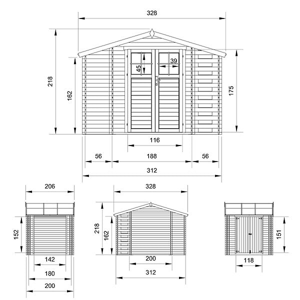 TIMBELA - Abri de jardin en bois et range bûches extérieur AVEC SOL TRAITÉ - extérieur I206xL328xH218 cm/ 3,53 + 0,97+0,97 m2 -  TIMBELA M389F+M389G - large