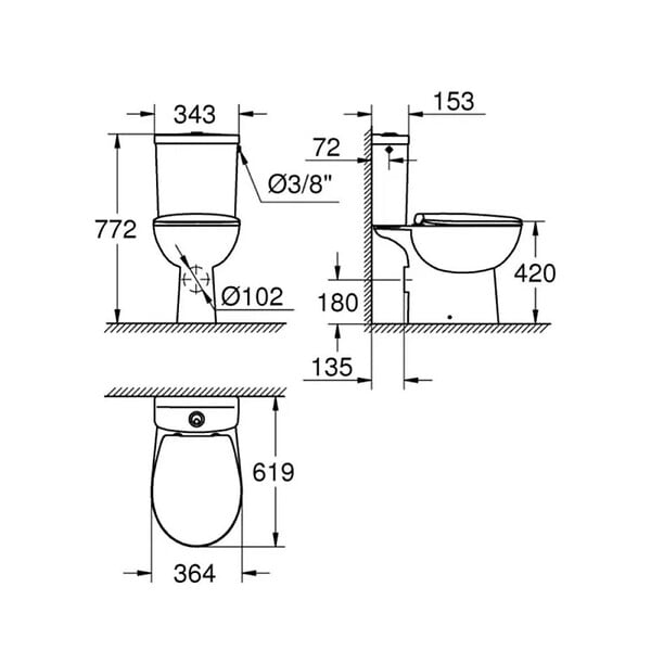 GROHE - PACK WC avec bride à poser Bau Ceramic + Tabouret physiologique Bois - large