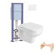 DURAVIT - Pack WC suspendu D-code + bati support + plaque + tabouret physiologique bois - vignette