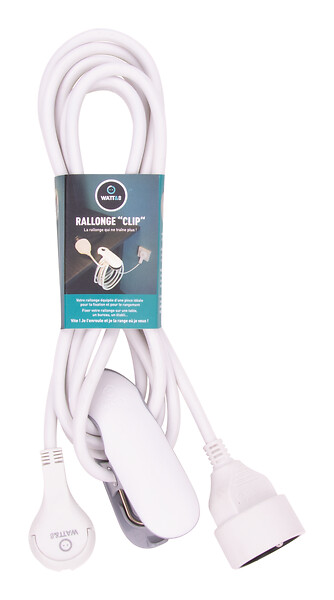 WATTANDCO - Rallonge 3m avec pince - blanc - Watt and Co - large