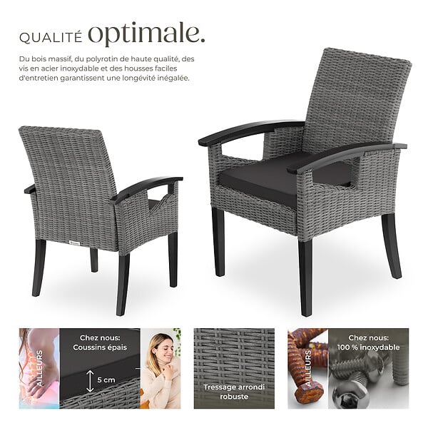 TECTAKE - Chaise en rotin Rosarno gris - large