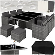 TECTAKE - Salon de jardin 10 places contemporain coussins hydrofuges protégés en verre gris - vignette