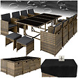 TECTAKE - Salon de jardin 12 places encastrable en marron naturel avec housse de protection en gris foncé - vignette