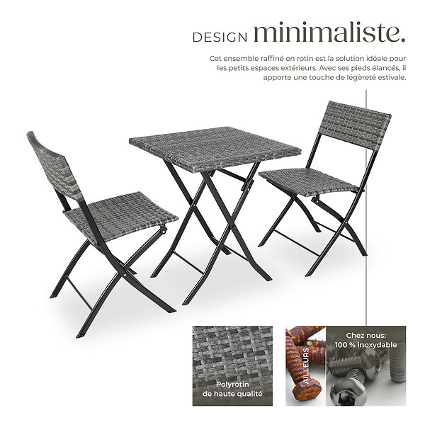 TECTAKE - Salon de jardin TREVI 2 personnes gris - large
