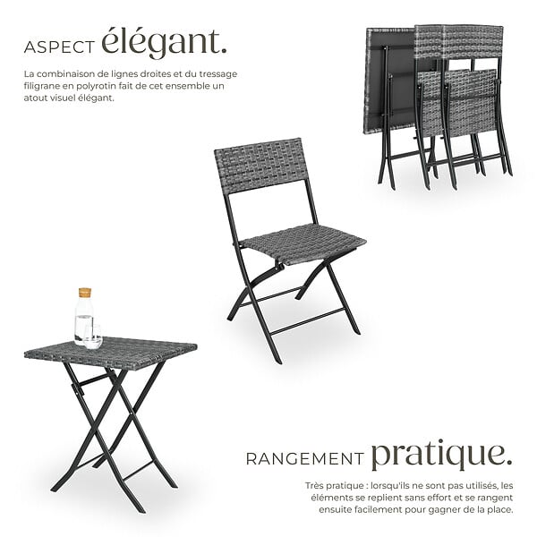 TECTAKE - Salon de jardin TREVI 2 personnes gris - large