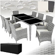 TECTAKE - Salon de jardin Menorca 8 places avec 2 sets de housses + housse de protection gris clair - vignette
