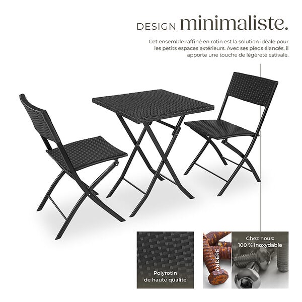 TECTAKE - Salon de jardin TREVI 2 personnes noir - large