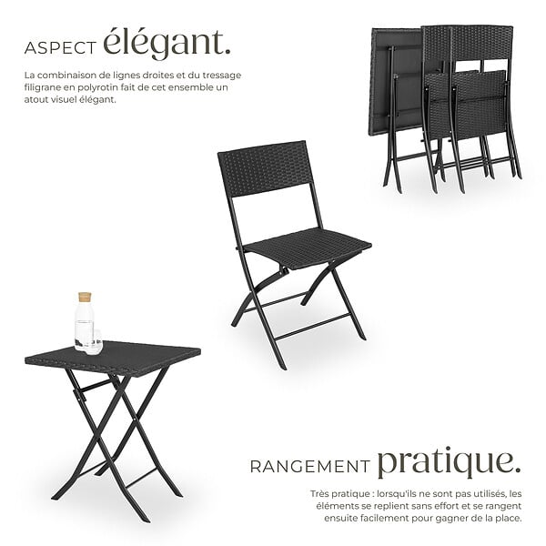 TECTAKE - Salon de jardin TREVI 2 personnes noir - large